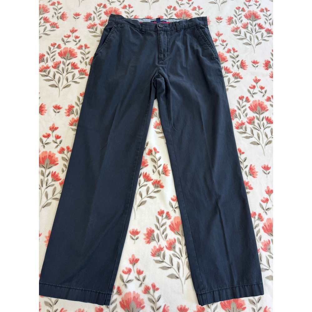 Tommy Hilfiger Mens Navy Blue Cotton Chino Pants 32x32 Straight Leg Flat Front